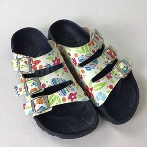 Birkis Birkenstock Floral Three Strap Slip On Sandals Size 41 S